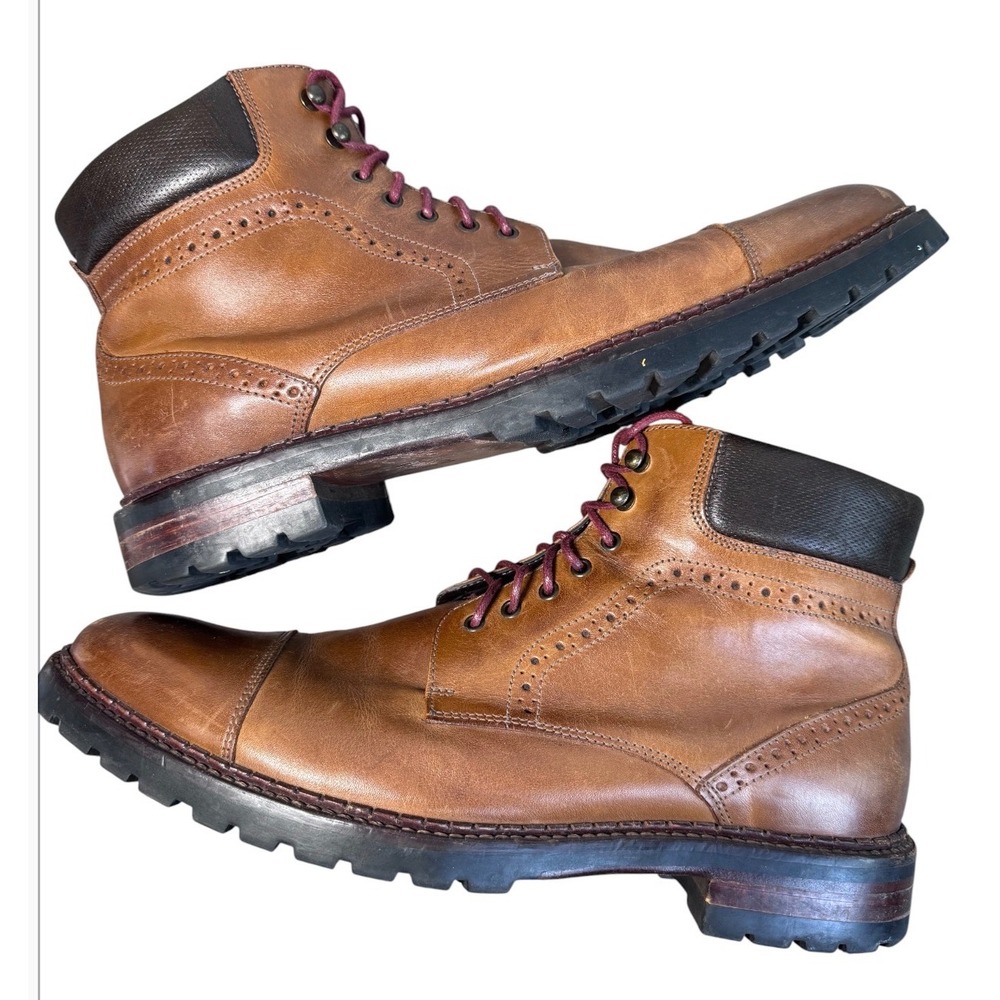 Johnston & Murphy Tan Leather Cap Toe Brogue Lug Sole Dress Boots Brown 11.5